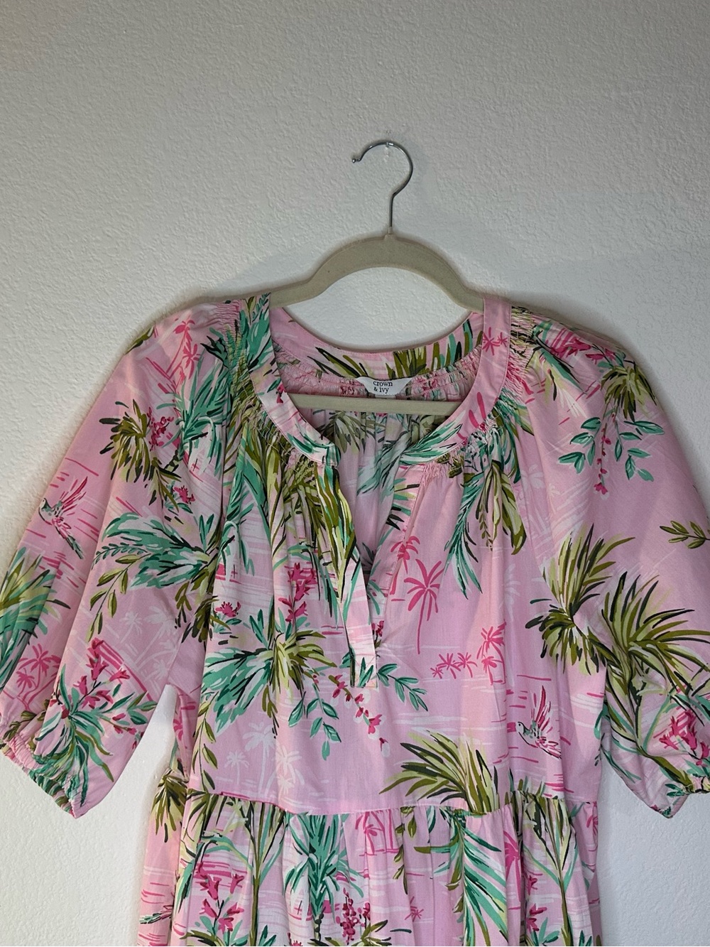 Tropical Pink Floral Tiered Dress by Crown & Ivy. XL